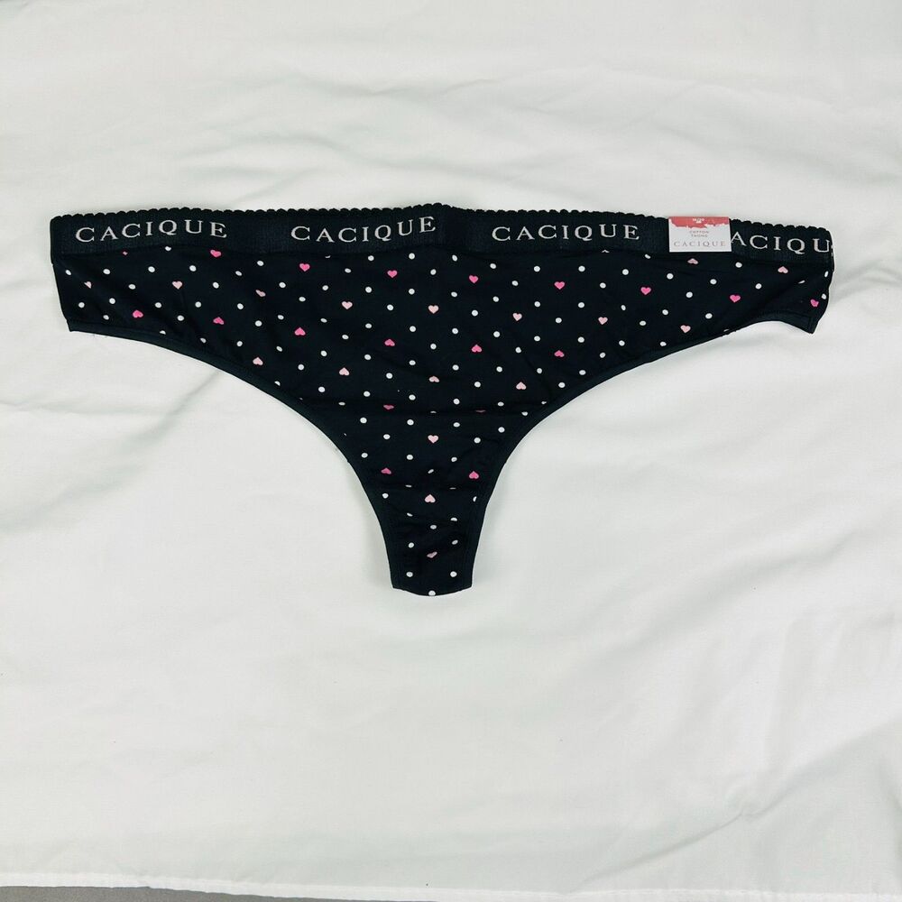 Lane Bryant Cacique Thong Panties Mini Hearts Polka Dot Cotton Size 18/20 NWT